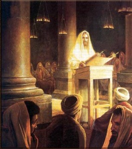 Greg Olsen. Jesús enseñando en la sinagoga.  Óleo sobre tela.